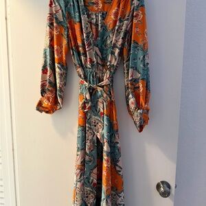 Floral Long Sleeve Wrap Dress